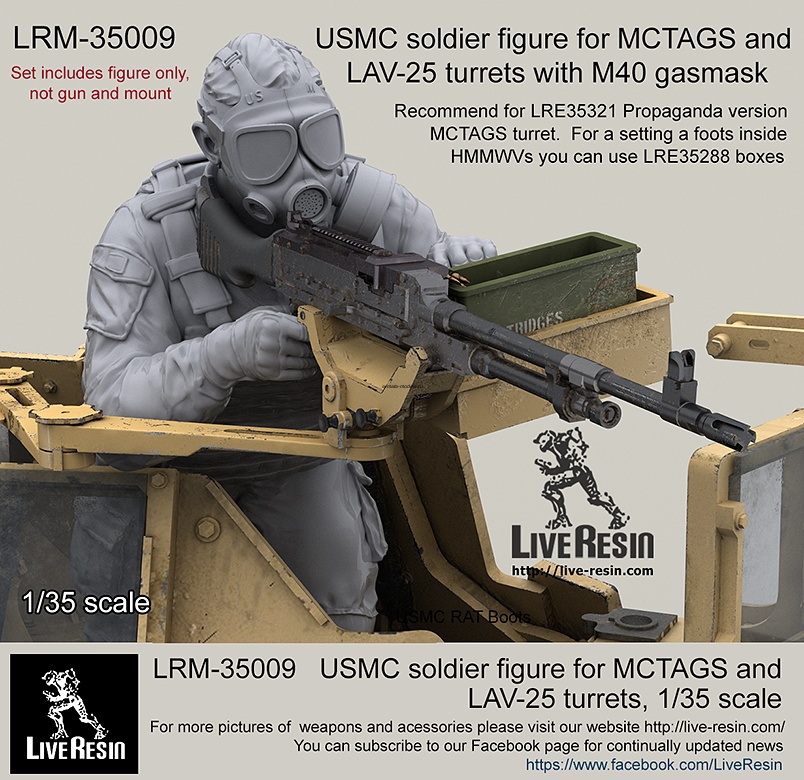 LRM35009 Фигурка солдата Корпуса Морской Пехоты США в танковом шлеме CVC подходит для размещения в башнях MCTAGS и LAV-25