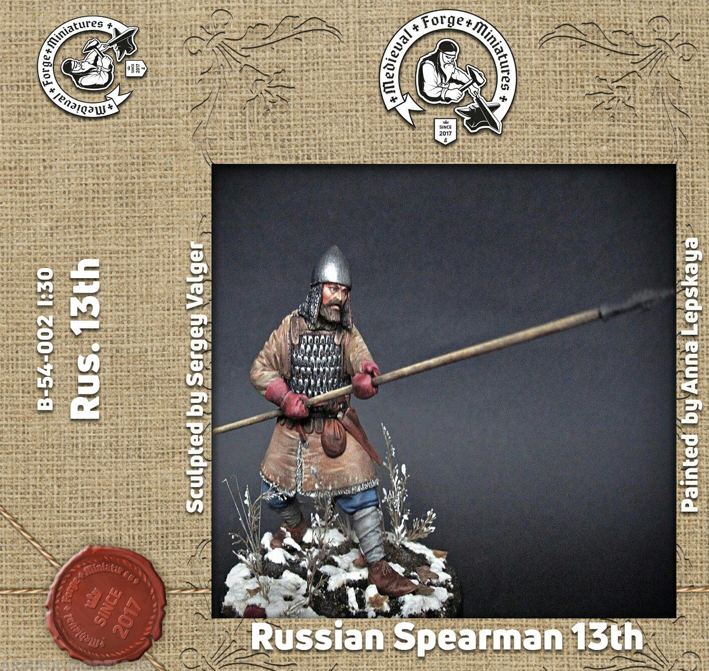 B-54-002 Фигура Копейщик. Русь. 13 век 54мм Medieval Forge Miniatures