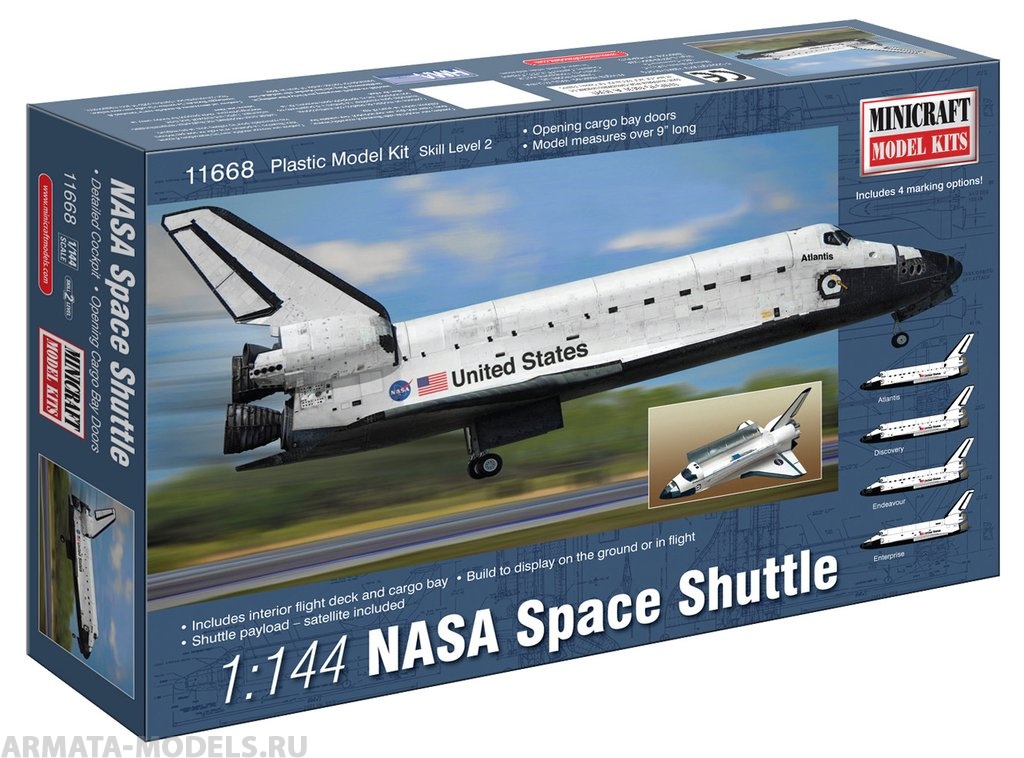 11668 Шатл NASA Shuttle with decals for Endeavour, Discovery, Atlantis, Enterprise MINICRAFT