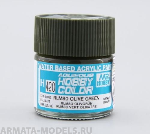 H420  Краска водоразбавляемая художественная т.м. MR.HOBBY  10мл  RLM80 OLIVE GREEN