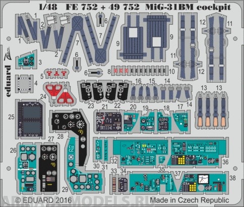 49752 Фототравление MiG-31BM  interior and exterior kit для модели AMK
