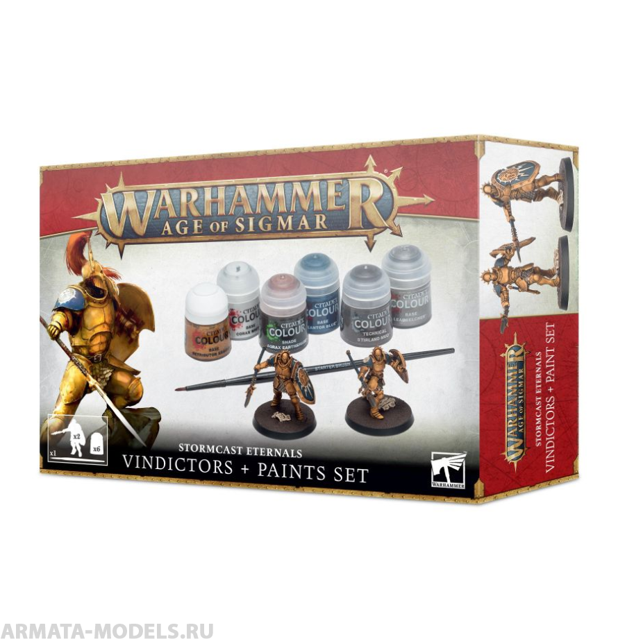 60-10 Набор Эра Сигмара. Грозорожденные Вечные. Виндикаторы с набором красок (AOS Stormcast Eternals Vindictors + Paints Set) (2021)