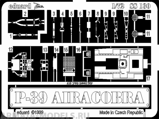 SS130 Фототравление Р-39 Аiracobra for Academy kit (Eduard)  1/72